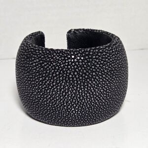 FERRACCIA by Ann Garrett Genuine Stingray Shagreen Cuff Bracelet Black Designer